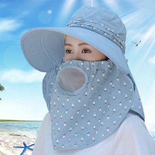 Nón chống nắng vành rộng mát có khẩu trang 2 lớp bảo vệ sức khỏe mũ che nắng kèm dâyp