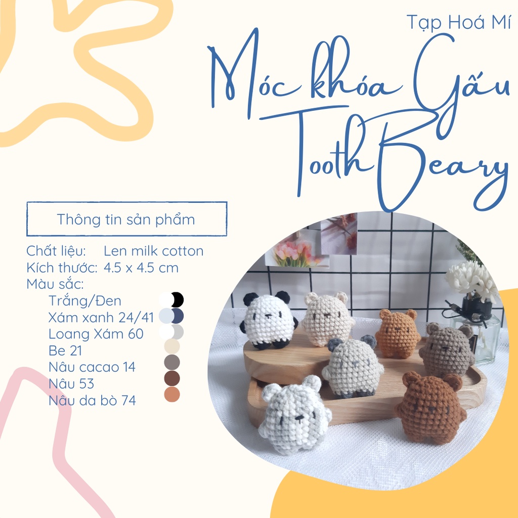 MÓC KHÓA GẤU TOOTH BEARY MINI LEN HANDMADE BÉO LÙN SIÊU ĐÁNG YÊU