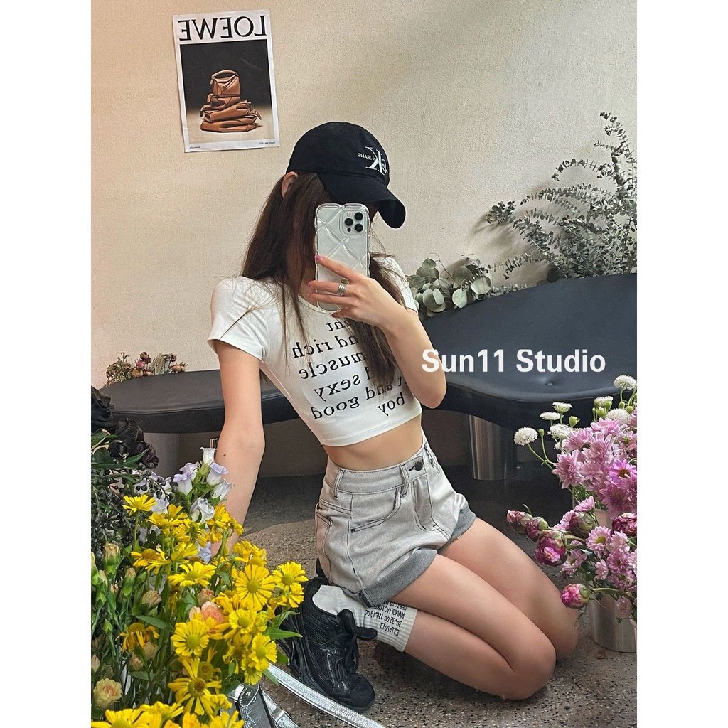 Jiashucheng Quần Short Denim Lưng Cao Ống Rộng Thời Trang Mùa Hè Dành Cho Nữ