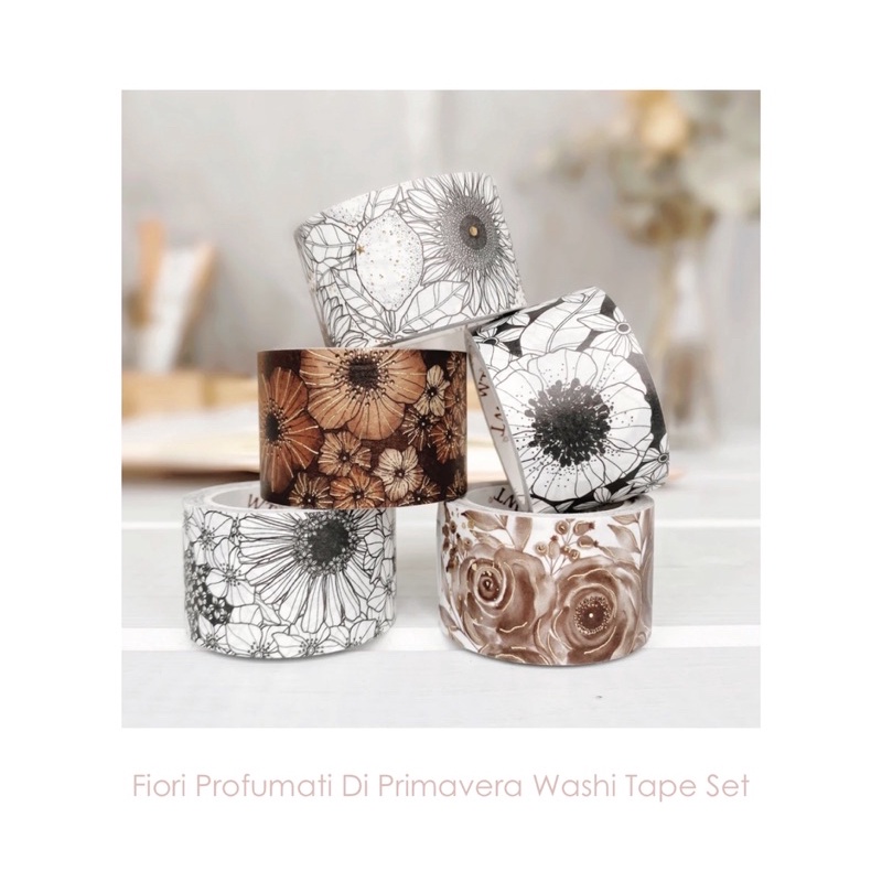 (Chiết theo chu kỳ) Bộ 5 mẫu băng dính washi tape hoa Fiori Profumati Di Primavera