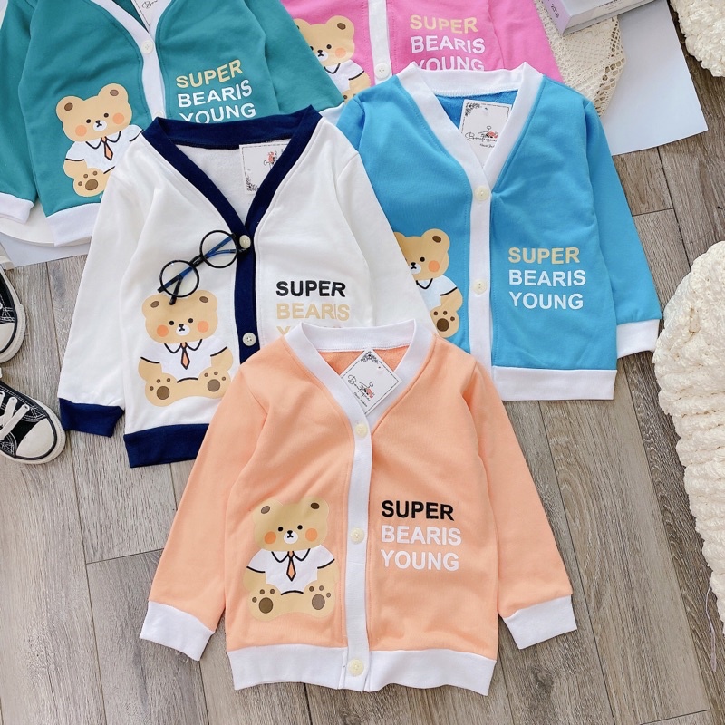 Áo Khoác Super Cổ Chữ V Chất Nỉ Da cá  Cho Bé Trai Bé Gái 7-19kg.
