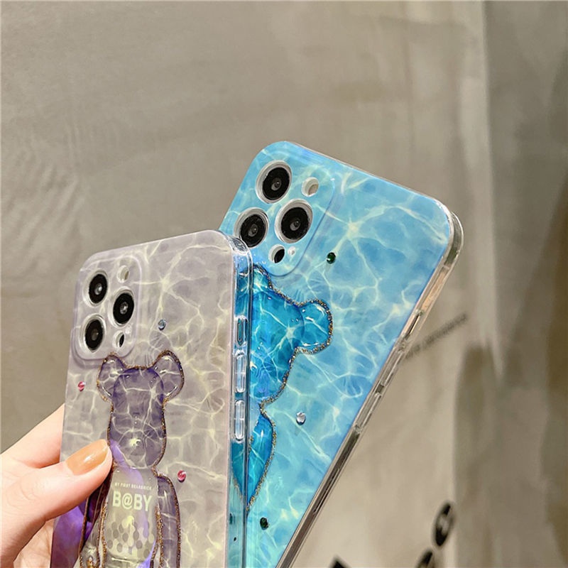 Ốp Điện Thoại Mềm Họa Tiết Gấu Đính Đá Epoxy Cho iPhone 12 13 11 Pro Max X Xs Max Xr