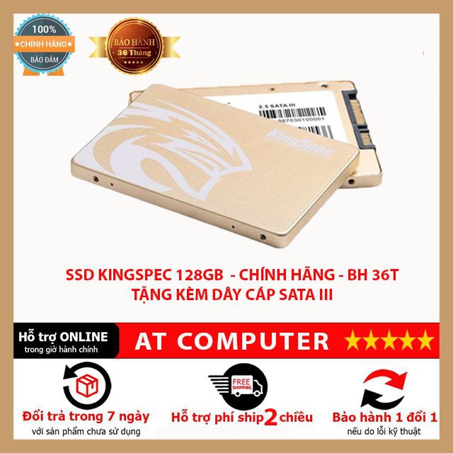 Ổ cứng di động ssd Kingspec 128GB ❤️FREESHIP❤️ tặng kèm dây cáp SATA III, cài win theo yêu cầu - BH 36T - AT Computer