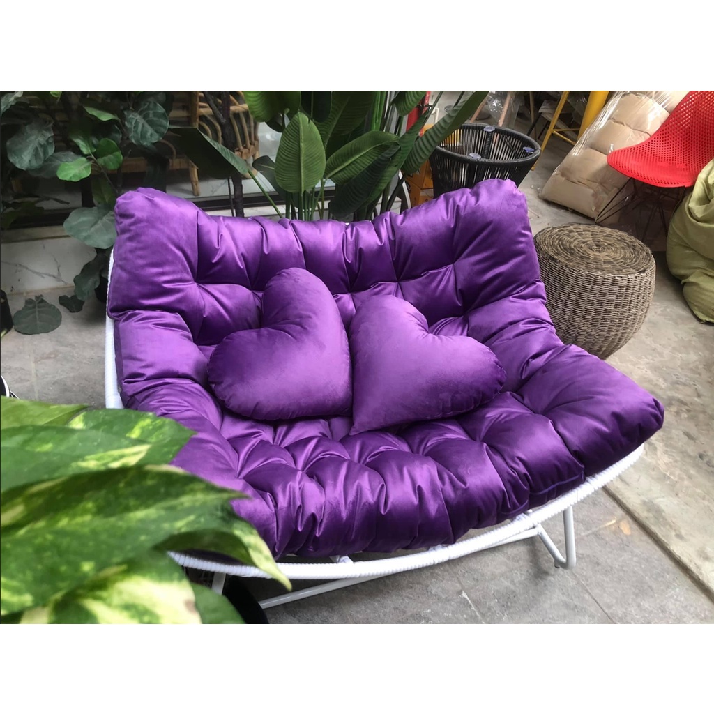 Ghế lười bập bênh nệm vuông thư giãn, đọc sách Papasan khung sắt mây nhựa