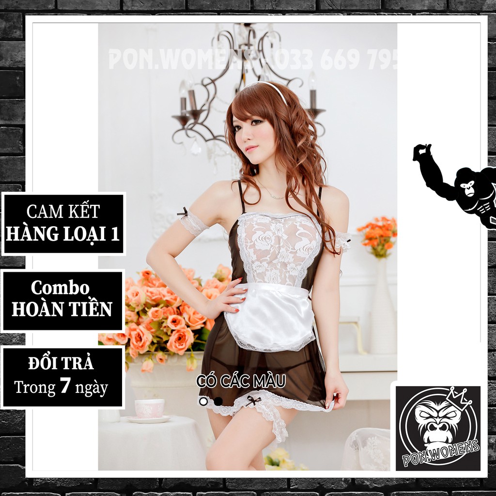 BỘ COSPLAY SEXY HẦU GÁI CÁM DỖ SIÊU ĐÁNG YÊU REN ĐEN TRẮNG PON.WOMENS | BigBuy360 - bigbuy360.vn