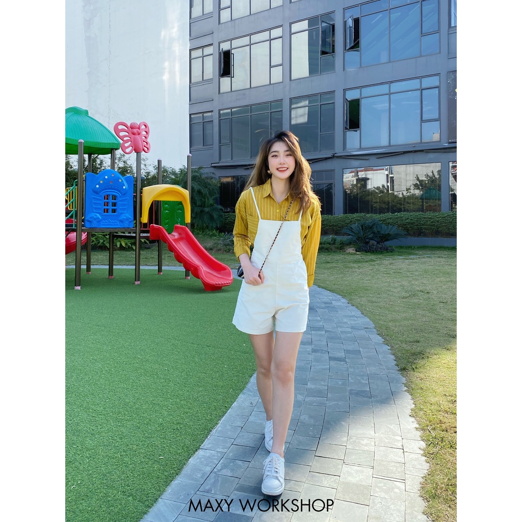 Quần yếm năng động xinh xắn với hai màu cơ bản trắng - đen dễ mix Short overall Maxy Workshop