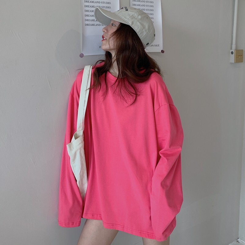 Áo phông nữ dài tay form rộng, áo thun nữ trơn rộng phong cách Hàn Quốc | BigBuy360 - bigbuy360.vn