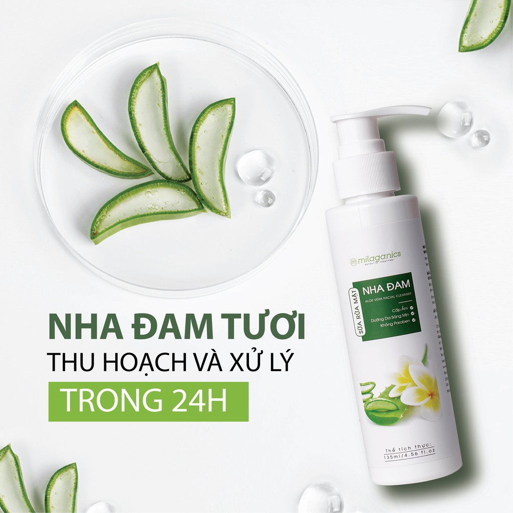 Sữa rửa mặt da khô nha đam tươi dưỡng ẩm, làm sạch dịu nhẹ MILAGANICS 135ml