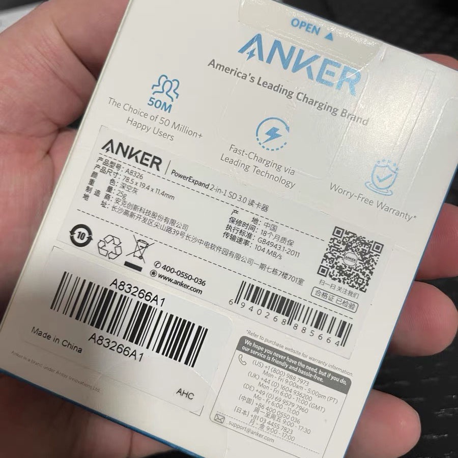 Đầu đọc thẻ Anker USB Type-C sang USB 3.0 hỗ trợ 2 khe cắm thẻ SD và TF -  A8326 cho Samsung Androi Macbook