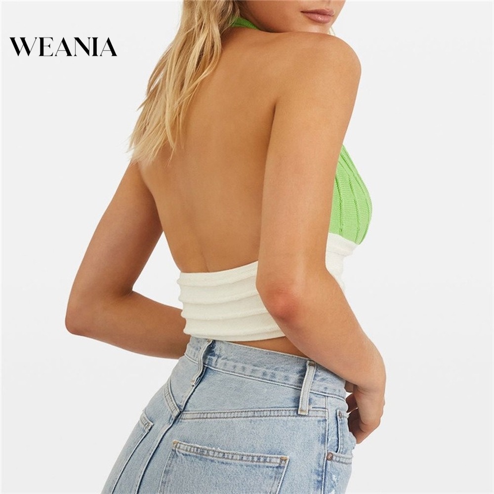 Áo Croptop Dệt Kim Hở Lưng Cổ Chữ V Thời Trang Mùa Hè Mới