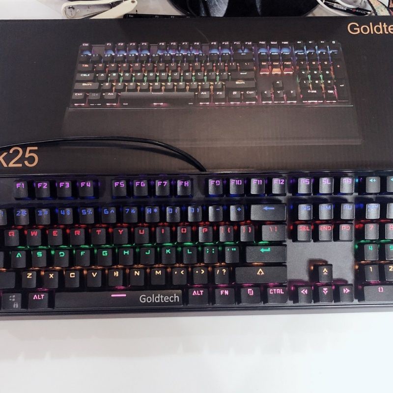 BÀN PHÍM CƠ GOLDTECH K25 LED RAINBOW BLUE SWITCH CÓ KÊ TAY | BigBuy360 - bigbuy360.vn
