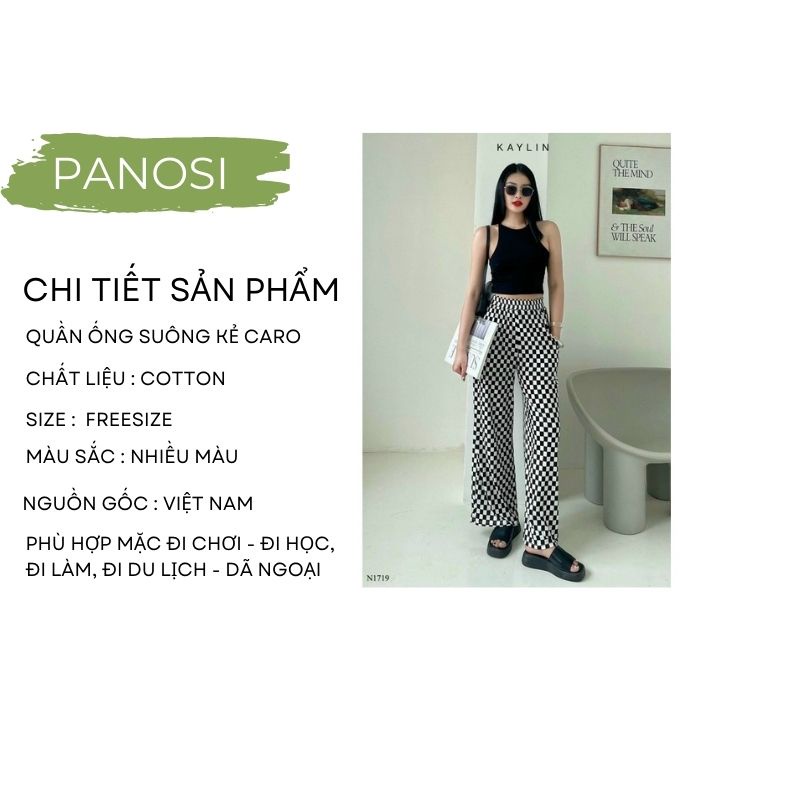Quần ống suông nữ quần dài nữ cạp chun co giãn kẻ caro nhiều màu xinh PANOSI - Q658