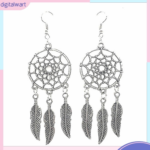 Đôi khuyên tai thiết kế dreamcatcher đính lông vũ phong cách Bohemian cá tính sang trọng dành cho nữ
