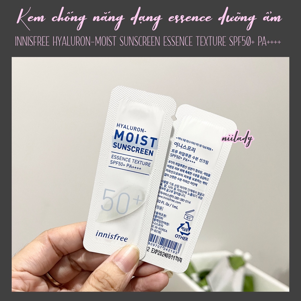(Sample 1ml) Kem chống nắng Innisfree Hyaluron Moist Sunscreen Essence Texture