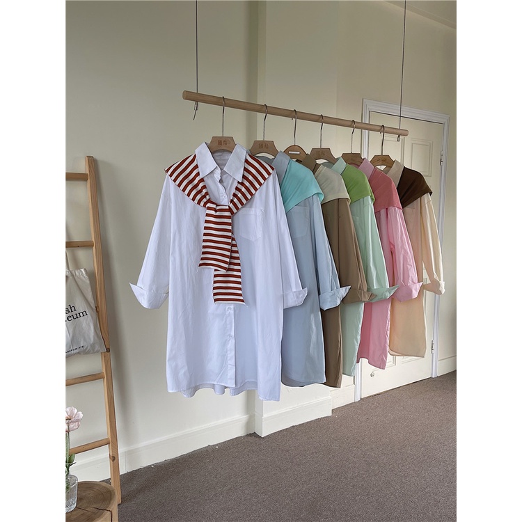 SUXI Áo Sơ Mi Cotton Tay Dài Dáng Rộng Chống Nắng Phong Cách Hàn Quốc Thời Trang Cho Nữ