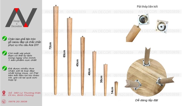 [Mã LIFEBKA5 giảm 10% tối đa 1 Triệu đơn 500k] Chân tiện gỗ cao su ( size 45cm ,size 65 cm,size 72cm)