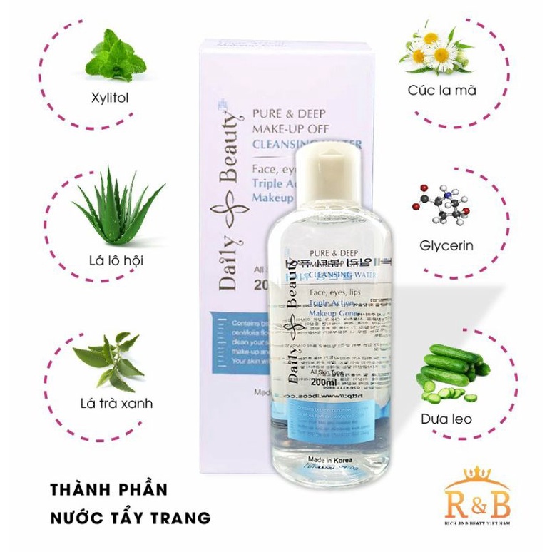 Nước Tẩy Trang dịu nhẹ, không cồn Daily Beauty R&B Hàn Quốc