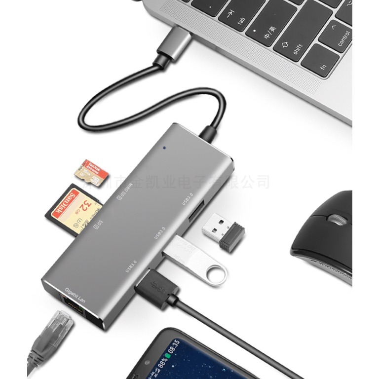 Hub chuyển USB Type-C đa năng sang USB 3.0 - LAN Gigabit - TF SD Card YC-720