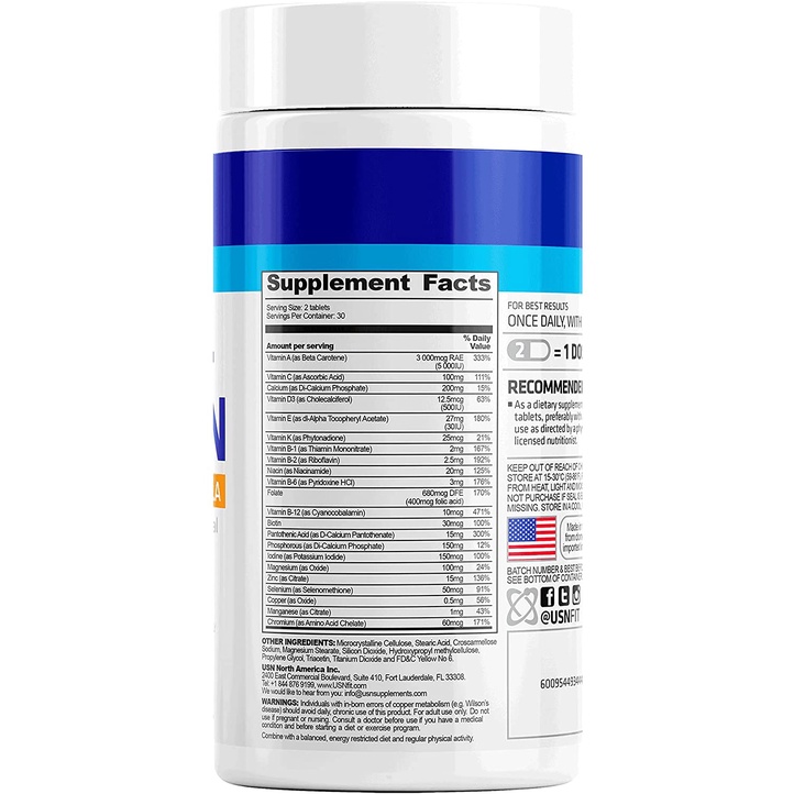 Viên uống Vitamin tổng hợp USN Wellness Muitivitamin  nhập khẩu Mỹ - Gymstore tăng sức đề kháng toàn diện