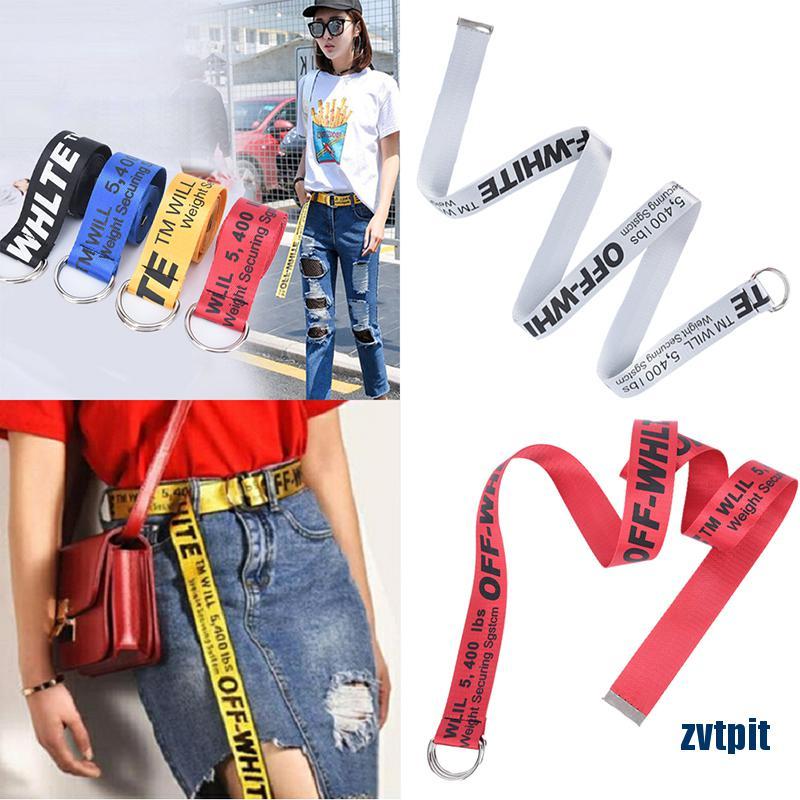 OFF-WHITE Thắt Lưng Vải Canvas Thêu Chữ Phong Cách Hip Hop