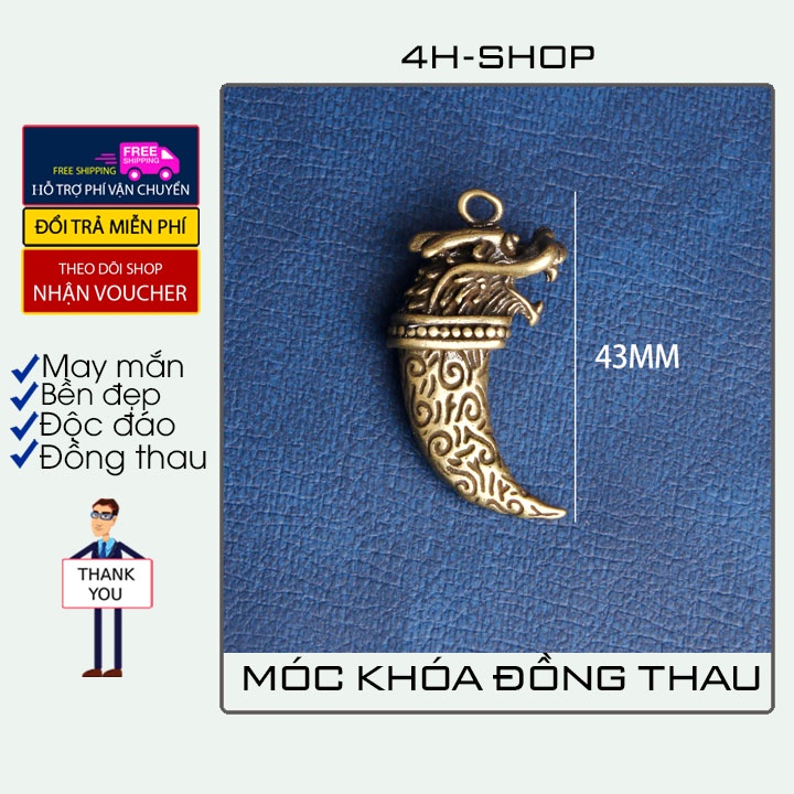 Móc khóa vật phẩm đồng thau hình nanh rồng và kỳ lân cực đẹp may mắn độc đáo lạ phong cách bền bỉ đẹp.4H