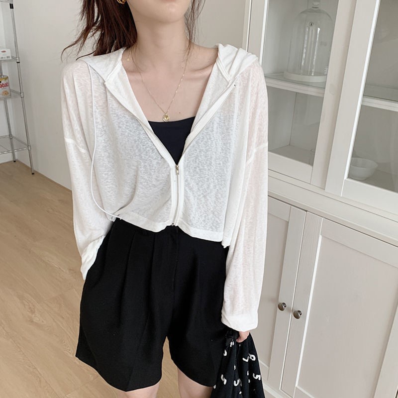 Áo Khoác Nữ Có Nón và Dây Kéo Aimeehouse Áo Cardigan Mỏng Thoáng Mát Thời Trang Mùa Hè Mới