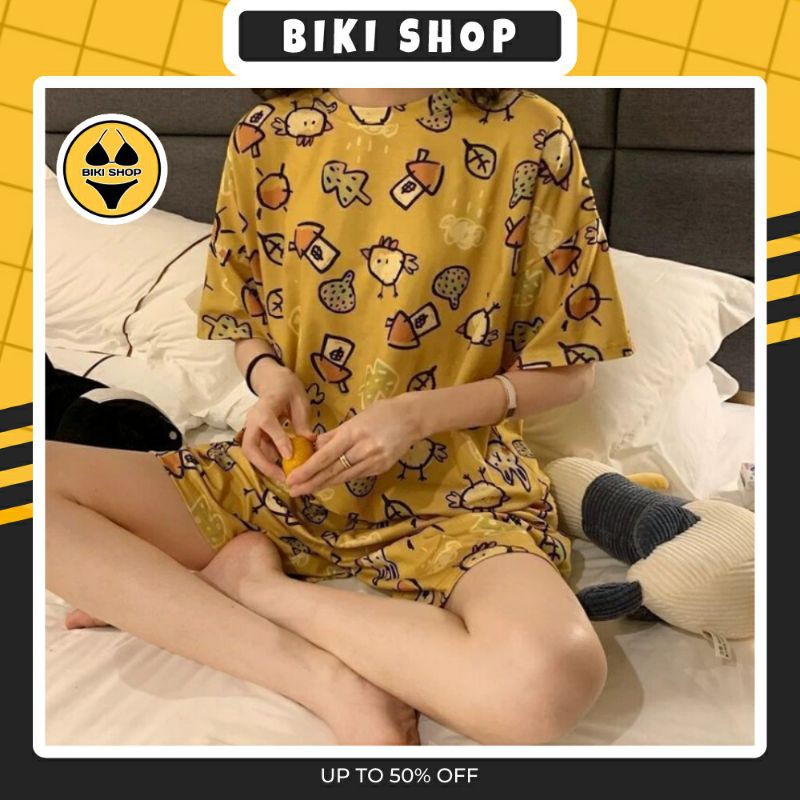 Đồ ngủ nữ cotton thun cộc tay pijama, Đồ bộ nữ cộc tay dễ thương mùa hè chất mát