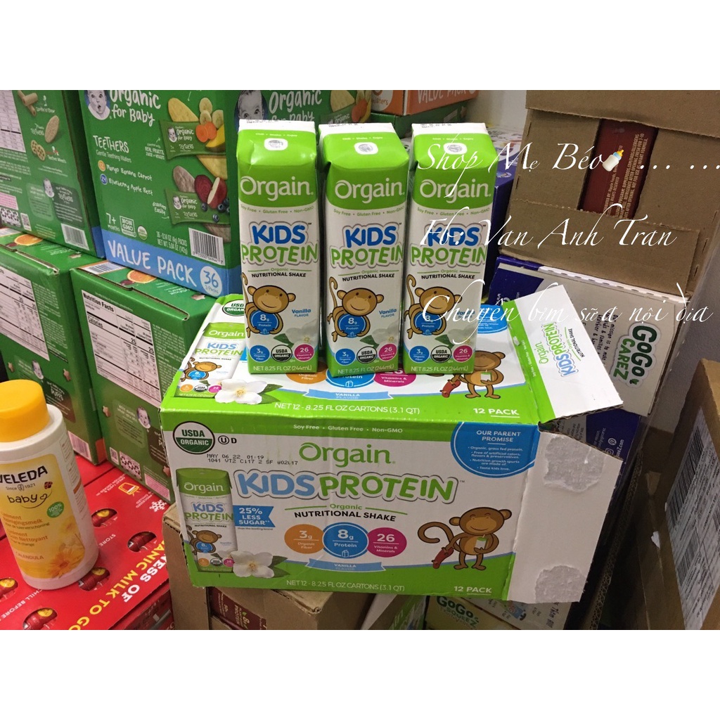 ( Log 3 hộp) Sữa Mỹ Organic Kid Protein- Tăng cao-Tăng cân tốt cho bé trên 1y
