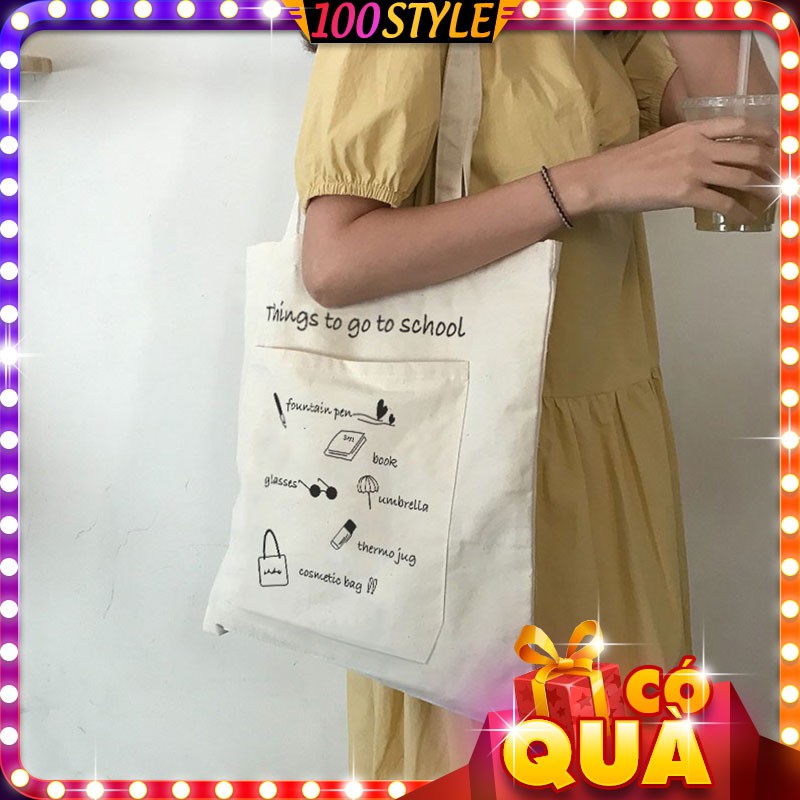 Túi Vải Ngăn Ngoài Things To Go To School Korea
