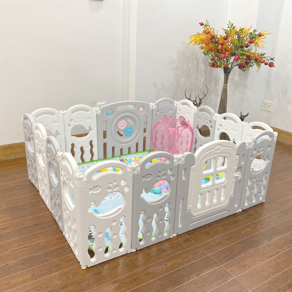 [VBABY30KQ] Quây cũi nhựa cho bé V-BABY - Litle Sheep và quây cũi hình con cá  (Tặng 100 Bóng + 1 Thảm + Giỏ đựng bóng)