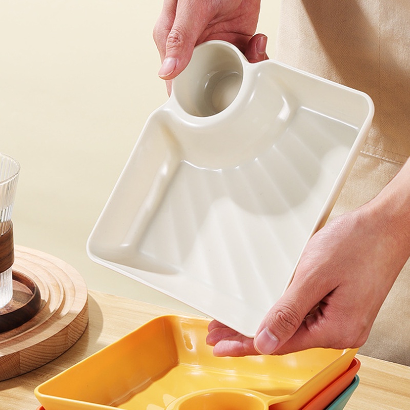 Đĩa Đựng Thức Ăn Hình Vuông Kèm Khay Đựng Giấm Tiện Dụng