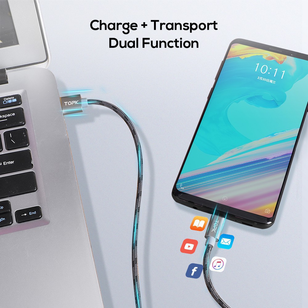 KFHF LOQ Dây cáp sạc TOPK AN09 cổng Micro USB thiết kế dây bện nylon cho điện thoại OPPO VIVO dài 1m 36 95