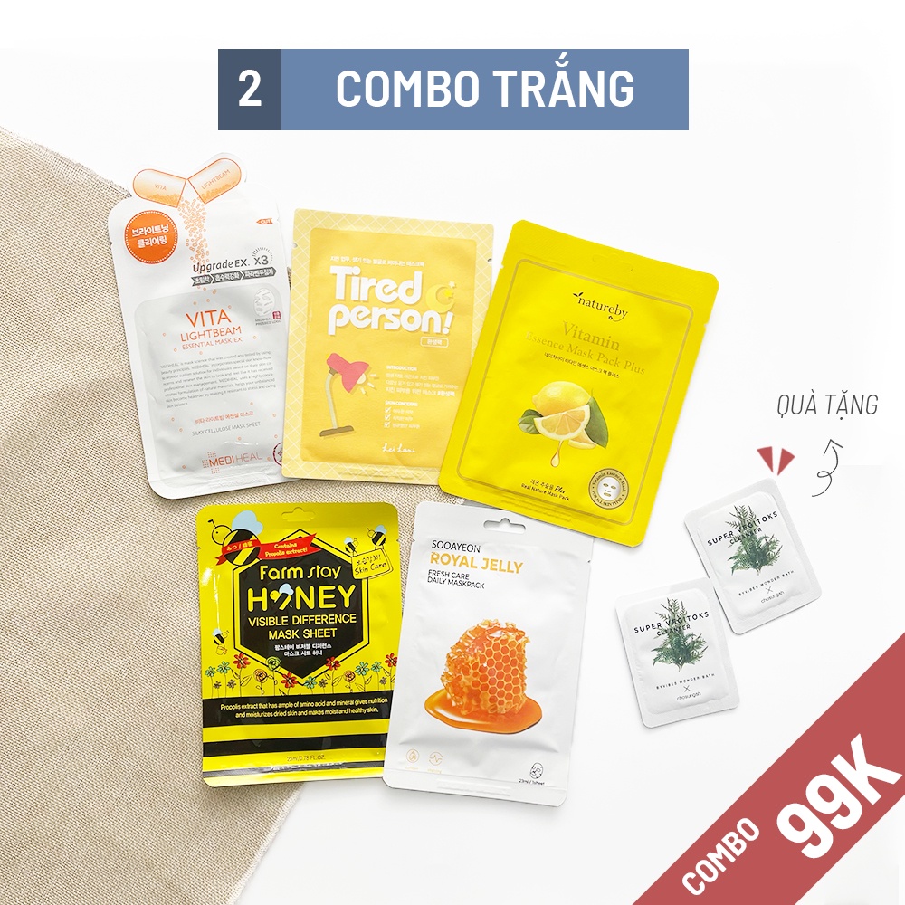 [Combo Trắng Sáng] Combo Mặt Nạ Dưỡng Da Hàn Quốc chuyên nâng tone, làm trắng sáng da