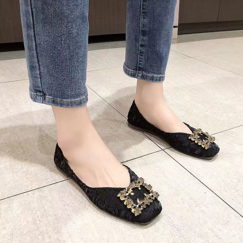 Giày Búp Bê Mũi Vuông Màu Đen Thời Trang Xuân Thu Dành Cho Nữ 2022