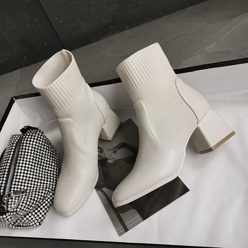 Giày bốt cao gót vải dệt kim mỏng co giãn thoáng khí phong cách Hàn Quốc thời trang thu đông dành cho nữ  | BigBuy360 - bigbuy360.vn