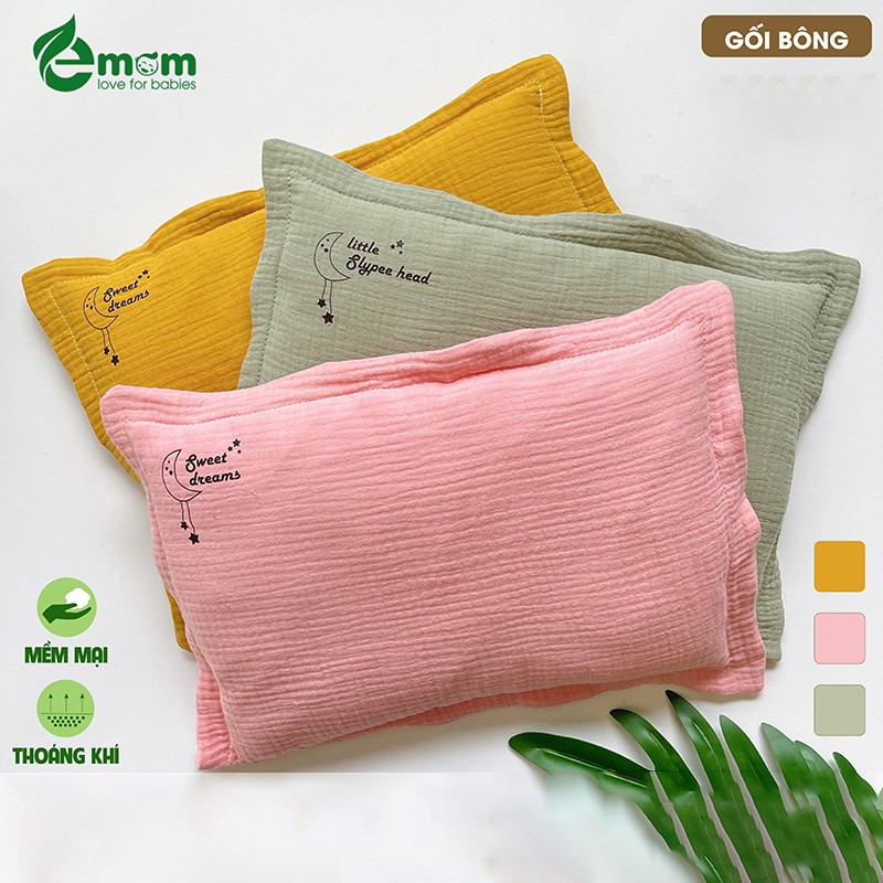 Gối Bông Xô Sơ Sinh Cho Bé Ruột Bông Lông Vũ Muslin EMOM - 8938517691164