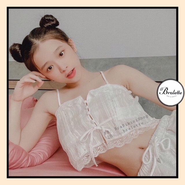 Bộ đồ ngủ hai dây phối ren trắng, bo chun. Đồ ngủ sexy B045