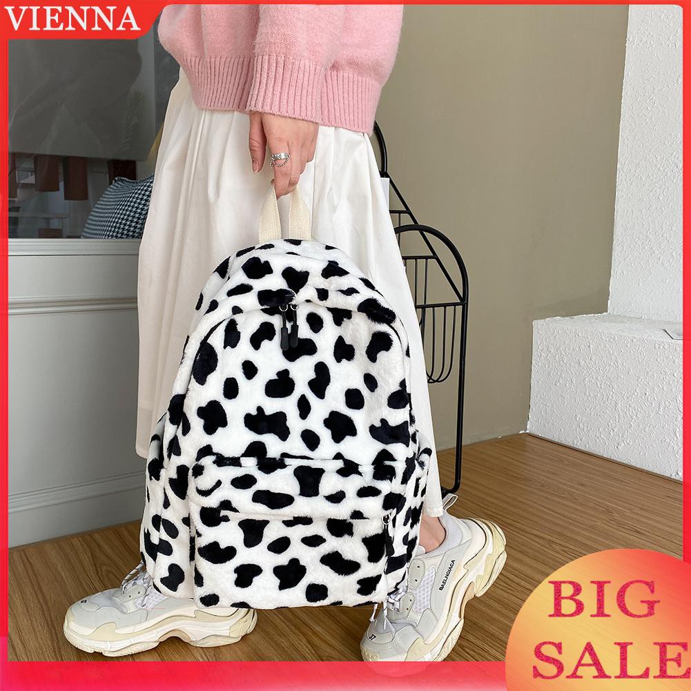 Balo Vải Lông Họa Tiết Bò Sữa Xinh Xắn Dành Cho Nữ