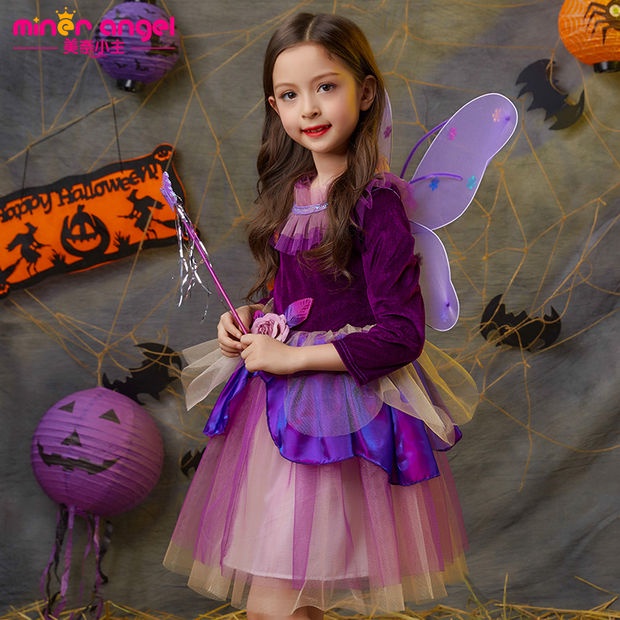 Spot Halloween quần áo trẻ em cô gái dài tay váy trắng tuyết cô bé phù thủy váy phù thủy 90-160 thước