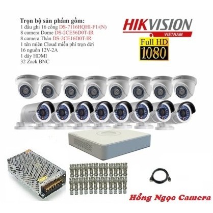 Trọn bộ 16 camera giám sát Hikvision TVI 2 Megapixel DS-2CE56D0T-IR-16 Full HD