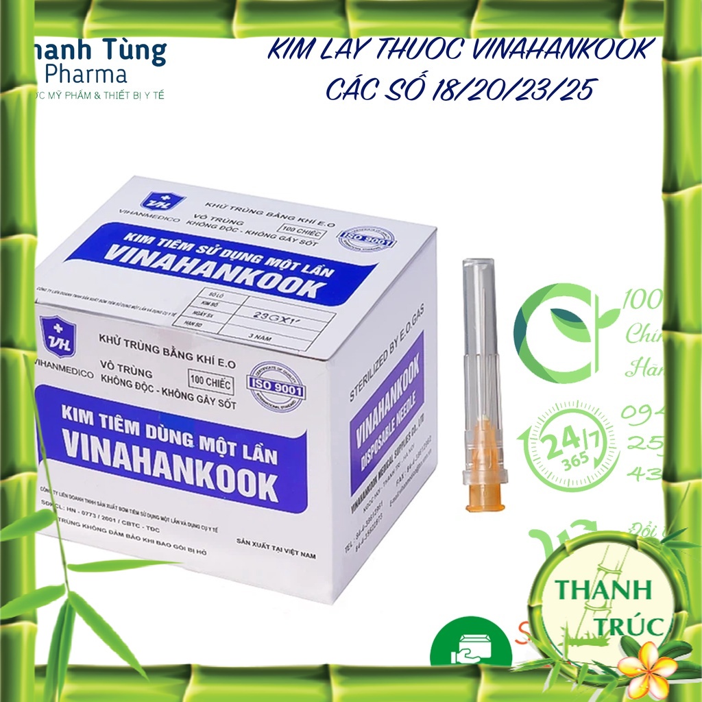 ĐẦU KIM TIÊM/ KIM LẤY THUỐC CÁC SỐ 18/20/23/25 CHÍNH HÃNG VINAHANKOOK HỘP 100 KIM