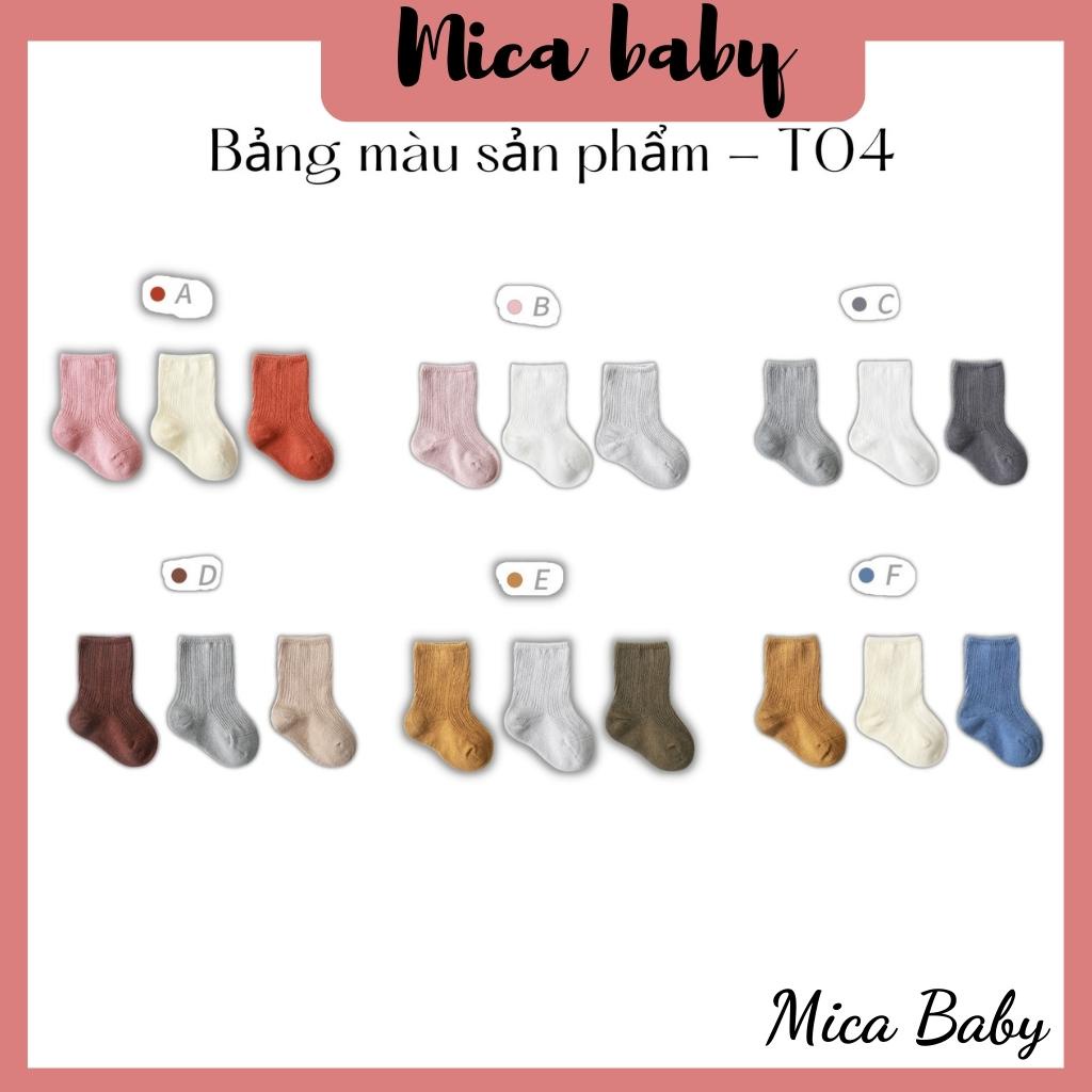 Set 3 đôi tất trơn phong cách hàn quốc dễ thương cho bé Mica baby T04