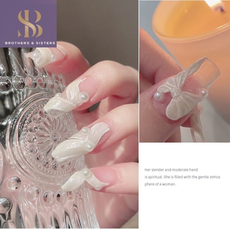 Hộp hạt ngọc trai trắng vàng SUAKE 3D hỗn hợp trang trí cho móng tay