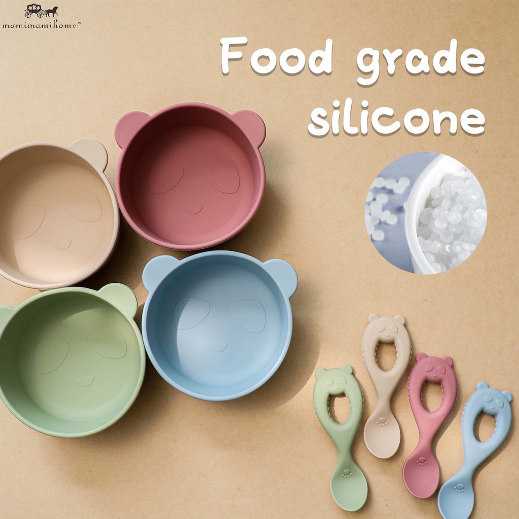 1Set  bộ đồ ăn MAMIMAMIHOME gồm muỗng và bát giữ nhiệt hình gấu trúc không chứa BPA cho trẻ em