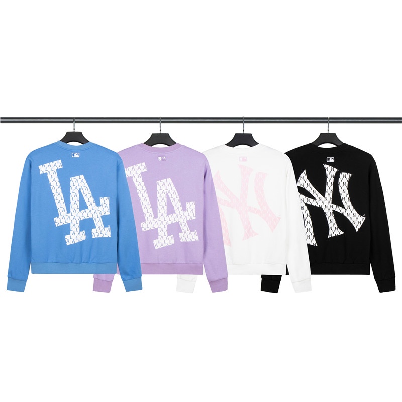 MLB Áo Sweater Chui Đầu Cổ Tròn Tay Dài Dáng Rộng Thời Trang Cho Cặp Đôi