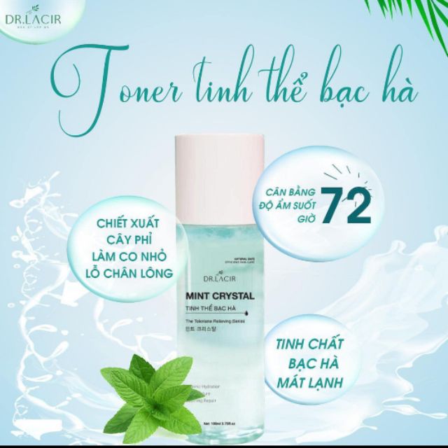 [tặng 1 nạ thủy tinh] TONER Tinh Thể Bạc Hà DR.LACIR - Co Nhỏ Lỗ Chân Lông Và Cân Bằng Độ Ẩm 100ml