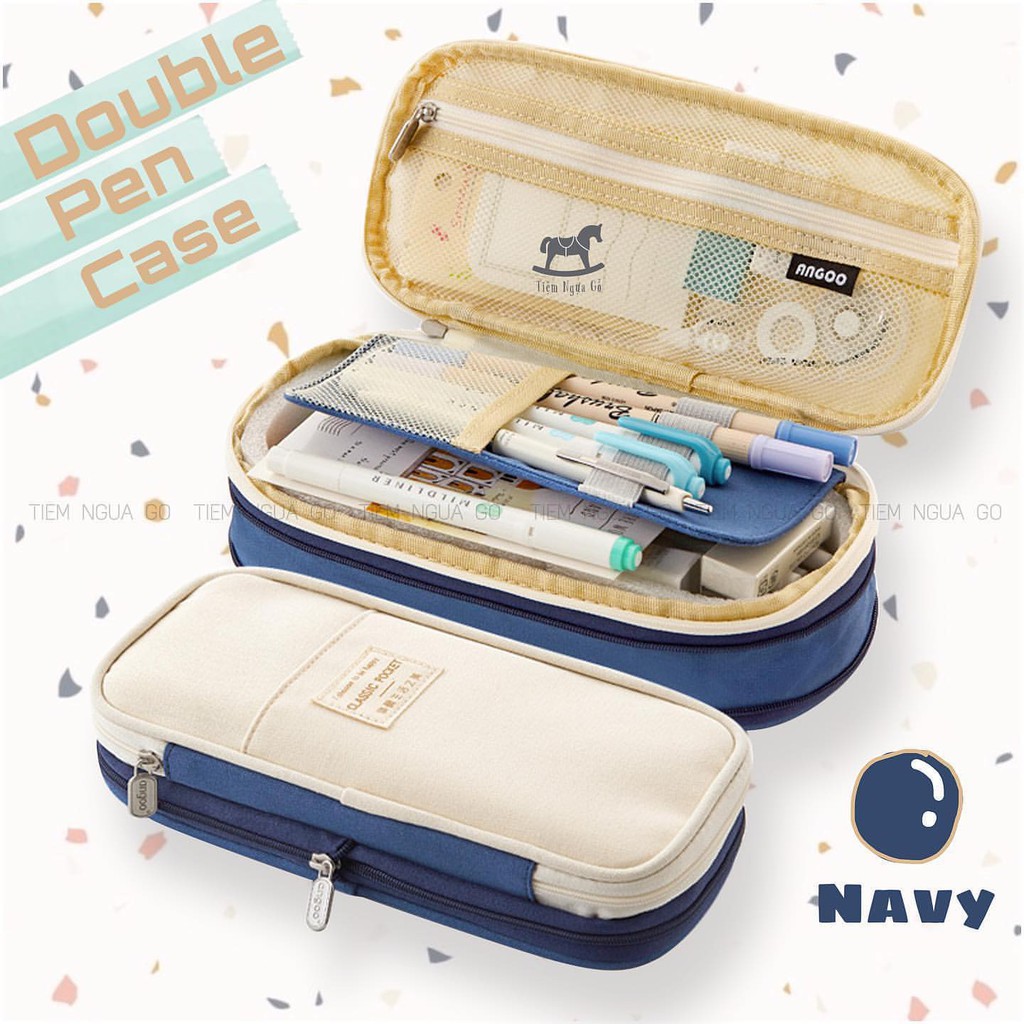 Túi Bút Vải Canvas Double Pen Case Nhiều Ngăn Đa Năng Cho Học Sinh