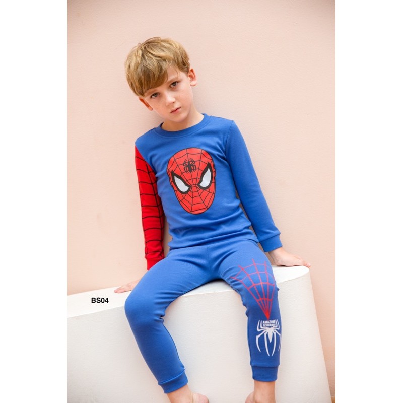 Quần áo trẻ em Bộ đồ ngủ thu đông  Người nhện cho bé BS04
