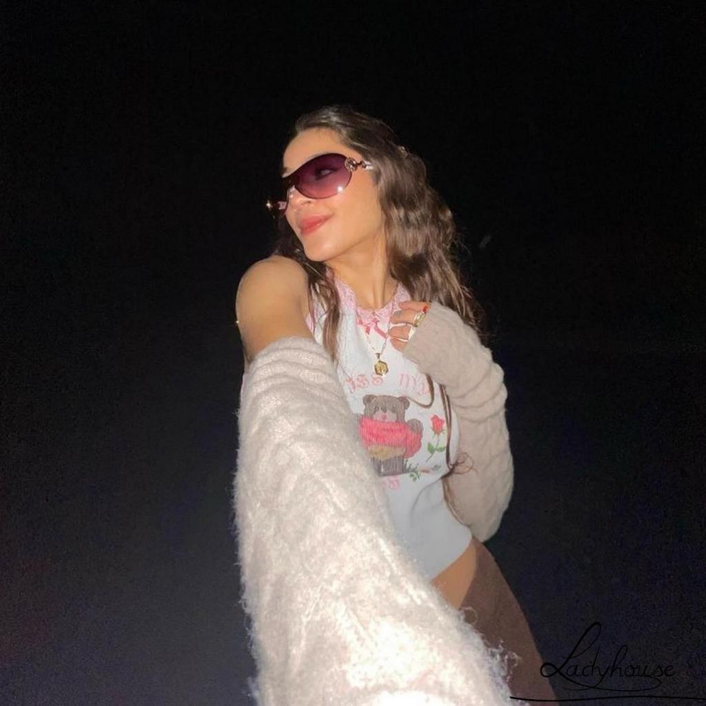 Áo Croptop Không Tay Cổ Thuyền In Họa Tiết Gấu Hoạt Hình Thời Trang Mùa Hè Cho Nữ