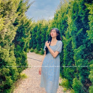 Váy hoa nhí vintage thiết kế chun ngực tay bồng siêu hot